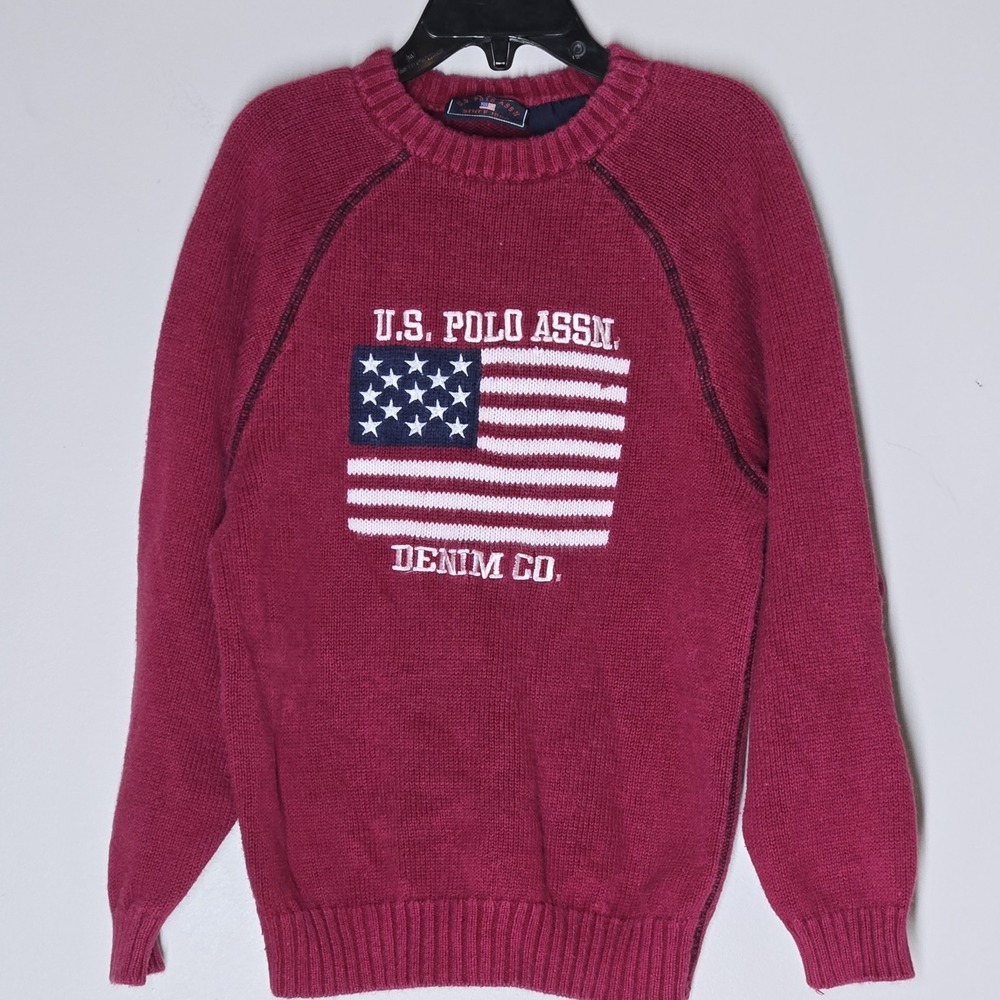 US Polo Assn Sweater Youth Kids Small (5-6) Iconic American Flag Knit USA